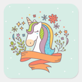 Cute Unicorn in  Ice Cream Colors Vierkante Sticker