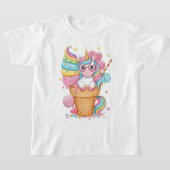 Cute Unicorn in Ice Cream Cone Illustration T-shirt (Laagn)