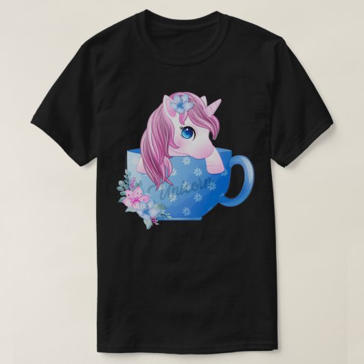 Cute unicorn in koffiekop t-shirt (Design voorkant)
