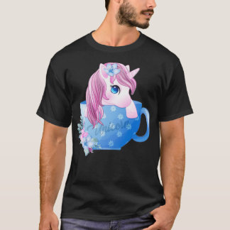 Cute unicorn in koffiekop t-shirt