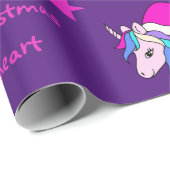 Cute Unicorn in Pink Santa Hat voor Kerstmis Cadeaupapier (Rol Hoek)