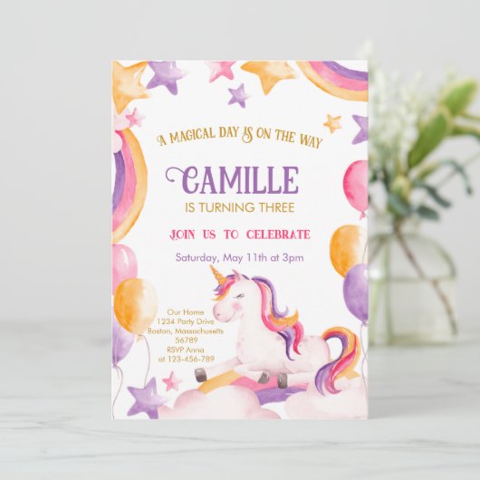 Cute Unicorn Kaart (Staand voorkant)