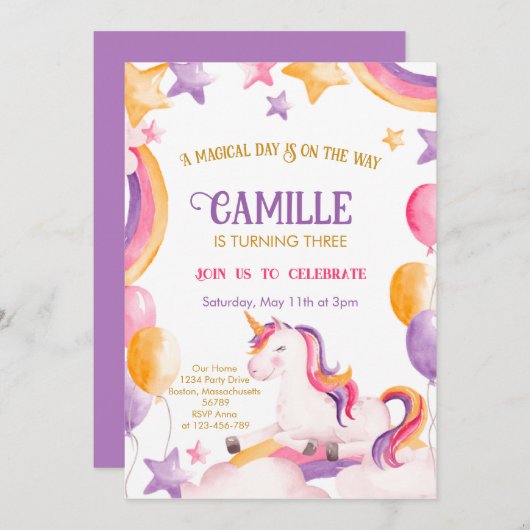 Cute Unicorn Kaart (Voorkant / Achterkant)