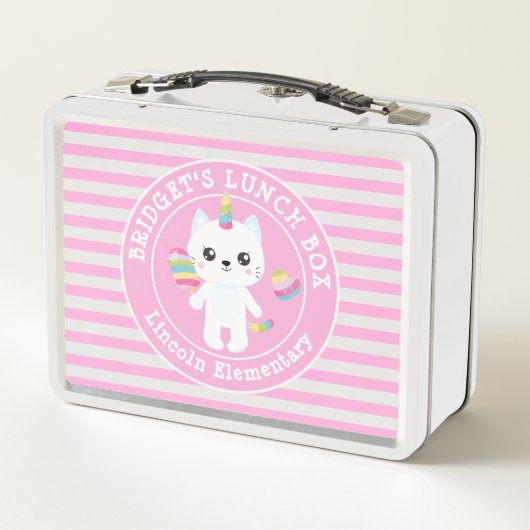 Cute Unicorn - Kat roze gestripte, gepersonaliseer (Achterkant)