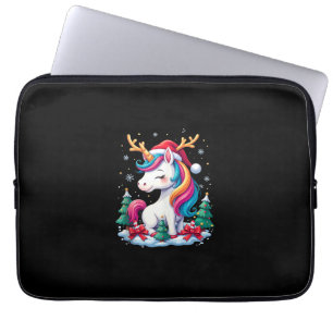 Cute Unicorn Kerst Meisjes Kinderen Kerstman Hoed Laptop Sleeve