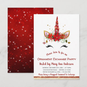Cute Unicorn Kerstannament Exchange Party Kaart