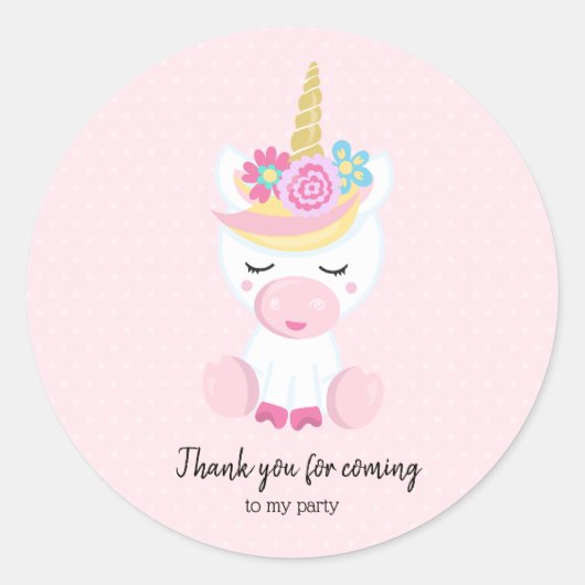 Cute unicorn - kies achtergrondkleur ronde sticker (Voorkant)