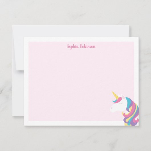 Cute Unicorn Kinder Gepersonaliseerde Stationery F Notitiekaartje (Voorkant)