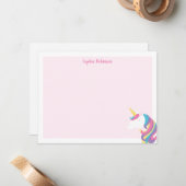 Cute Unicorn Kinder Gepersonaliseerde Stationery F Notitiekaartje (Voorkant / Achterkant in situ)