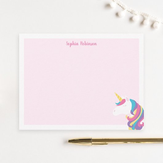 Cute Unicorn Kinder Gepersonaliseerde Stationery F Notitiekaartje