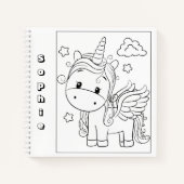 Cute Unicorn Kleur Uw eigen naamschets Notitieboek (Voorkant)