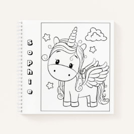 Cute Unicorn Kleur Uw eigen naamschets Notitieboek