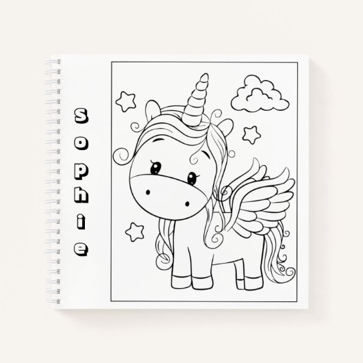 Cute Unicorn Kleur Uw eigen naamschets Notitieboek (Voorkant)