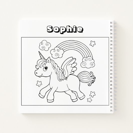 Cute Unicorn Kleur Uw eigen naamschets Notitieboek (Achterkant)