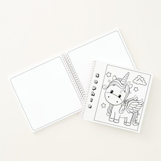 Cute Unicorn Kleur Uw eigen naamschets Notitieboek (Binnen)