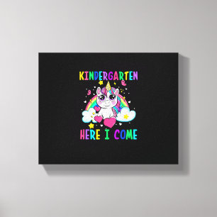 Cute Unicorn Kleuterschool Hier Kom Ik School Kind Canvas Afdruk