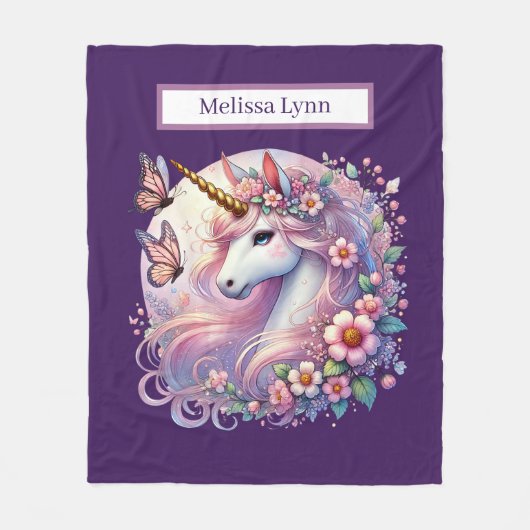 Cute unicorn lovers add name fleece deken (Voorkant)
