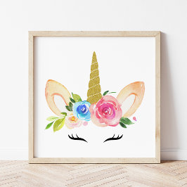 Cute Unicorn, Magic Unicorn, Girl Nursery, Roze Poster