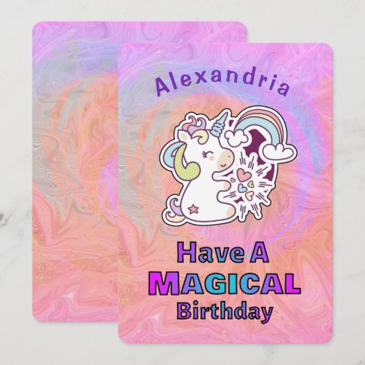 Cute Unicorn Magical Child Kids Birthday Kaart (Voorkant / Achterkant)