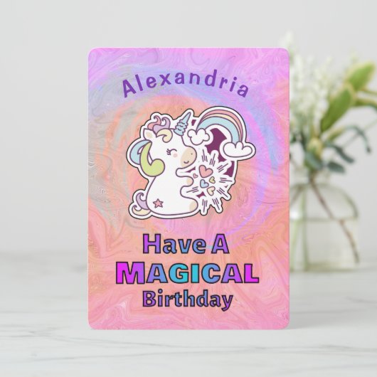 Cute Unicorn Magical Child Kids Birthday Kaart (Staand voorkant)