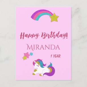 Cute unicorn magical day happy 1st verjaardag briefkaart