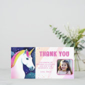 Cute Unicorn Magical Girl Birthday Foto Bedankkaart (Staand voorkant)
