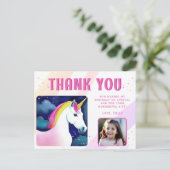 Cute Unicorn Magical Girl Birthday Foto bedankt Briefkaart (Staand voorkant)