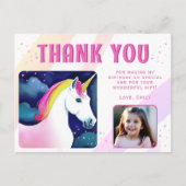 Cute Unicorn Magical Girl Birthday Foto bedankt Briefkaart (Voorkant)