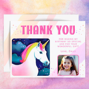 Cute Unicorn Magical Girl Birthday Foto bedankt Briefkaart