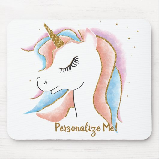 Cute Unicorn Magical Pastel Gold, speciaal geperso Muismat (Voorkant)