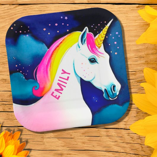 Cute Unicorn Magical Star Girl Name Birthday Papieren Bordje