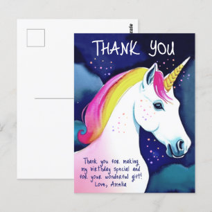 Cute Unicorn Magical Stars Girl Birthday Dank je Briefkaart