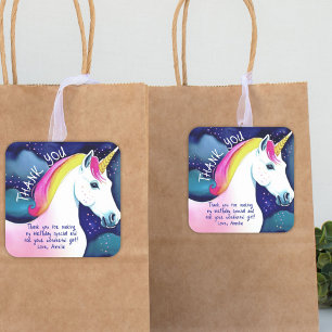 Cute Unicorn Magical Stars Girl Birthday Dank je Vierkante Sticker