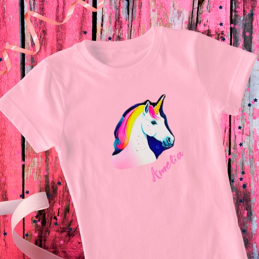 Cute Unicorn Magical Stars Tekening Name Girly T-shirt