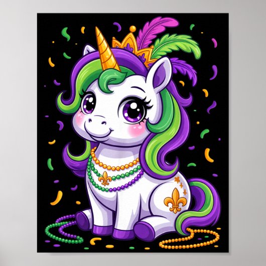 Cute Unicorn Mardi Gras Carnival Fat Tuesday Girls Poster (Voorkant)