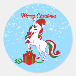Cute Unicorn Merry Kerstmis Klassic Round Sticke Ronde Sticker