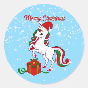 Cute Unicorn Merry Kerstmis Klassic Round Sticke Ronde Sticker