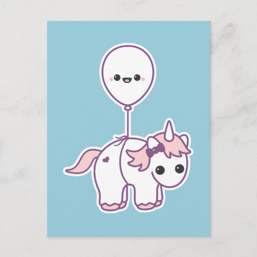 Cute Unicorn met ballon Briefkaart (Voorkant)