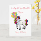 Cute Unicorn met ballonnen kleindochter Birthday Kaart (Gele Bloem)