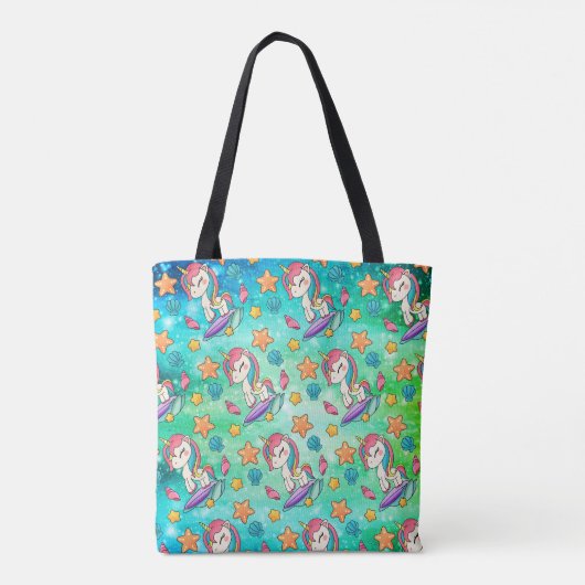 Cute Unicorn met Blue Ocean Theme Tote Bag (Achterkant)