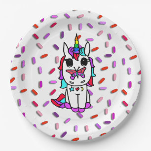 Cute Unicorn met Butterfly op Nose Snoep Sprinkle Papieren Bordje