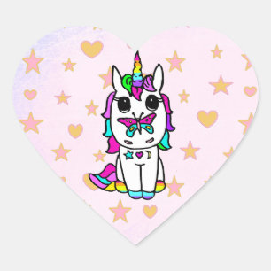 Cute Unicorn met Butterfly Stars en Hearts Hart Sticker