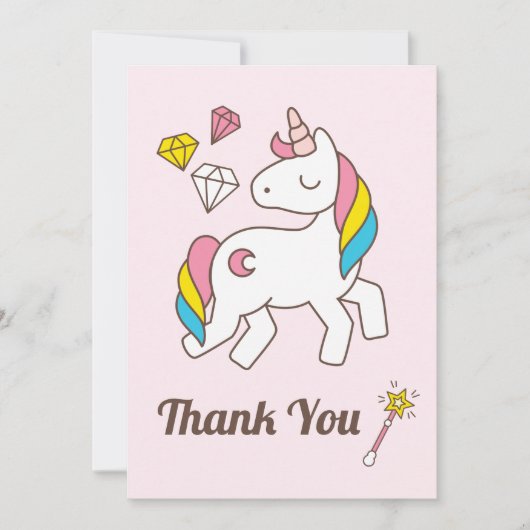 Cute Unicorn met Cute Wand & Diamonds. Hartelijk B Kaart (Voorkant)
