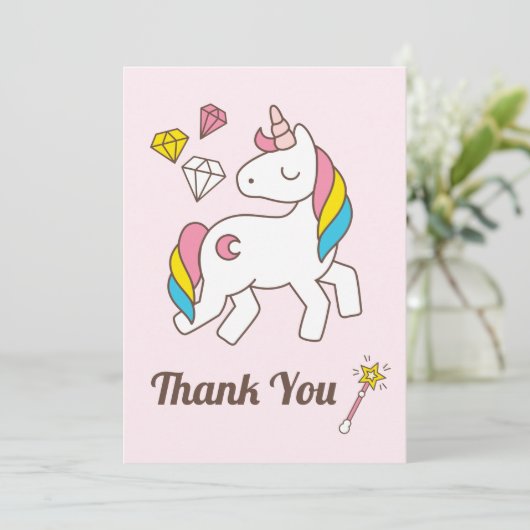 Cute Unicorn met Cute Wand & Diamonds. Hartelijk B Kaart (Staand voorkant)