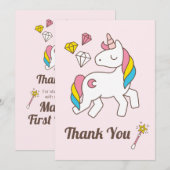 Cute Unicorn met Cute Wand & Diamonds. Hartelijk B Kaart (Voorkant / Achterkant)