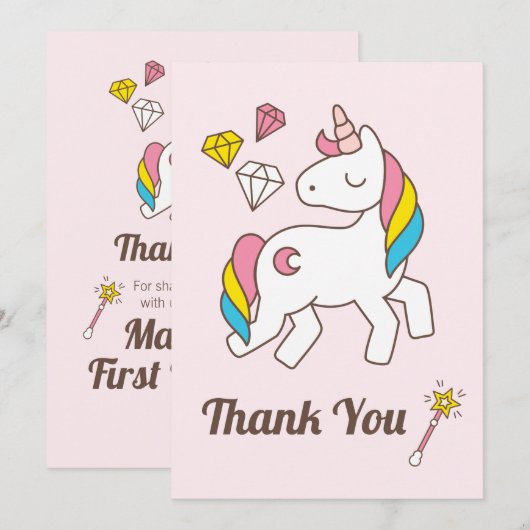 Cute Unicorn met Cute Wand & Diamonds. Hartelijk B Kaart (Voorkant / Achterkant)