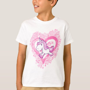 Cute Unicorn met Doodle Flowers & Hearts T-Shirt