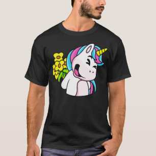 Cute Unicorn met Flowers Bouquet Unicorns Kinder T-shirt