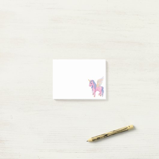Cute Unicorn met illustratie van regenboogvleugels Post-it® Notes (Op bureau)