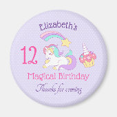 Cute Unicorn met kleurrijke afzuigster en cupcake Magneet (Voorkant)